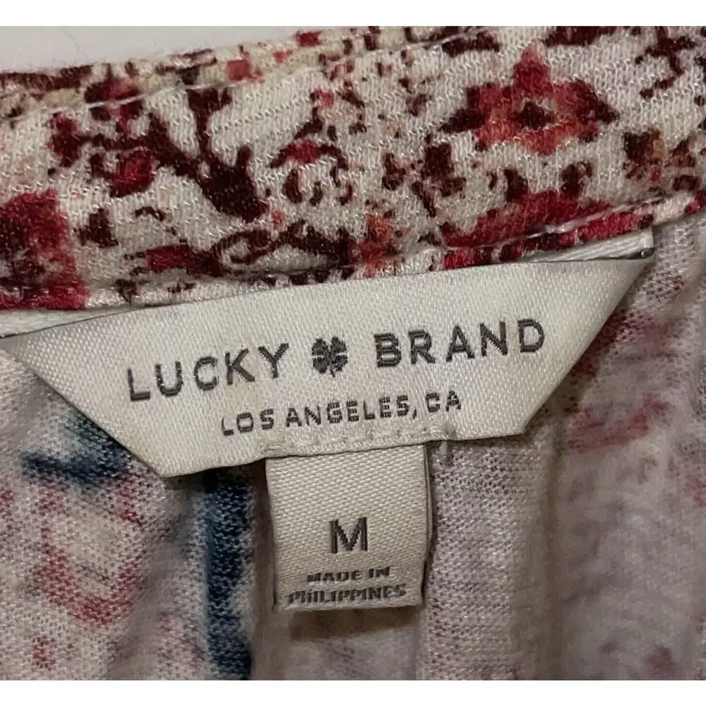 Lucky Brand Women's Boho Peasant Blouse Back Button Keyhole 2 Front Keyholes (M)